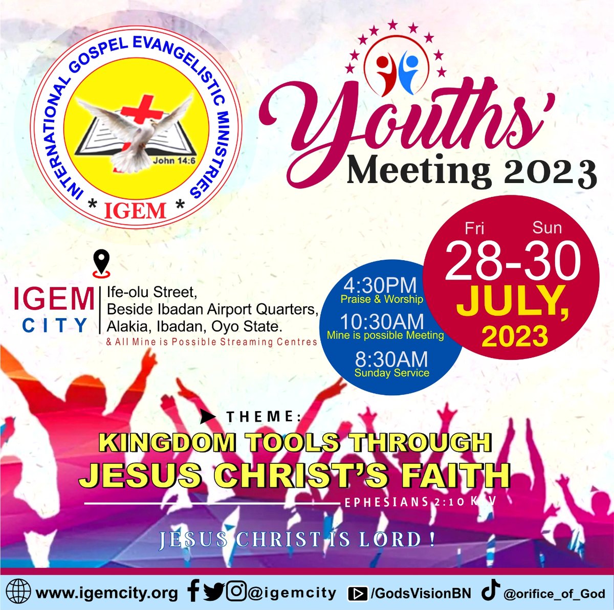 igemcity's tweet photo. Youths' Meeting 2023: Kingdom tools through Jesus Christ's faith. Ephesians 2:10. Be prepared to meet with God and you shall be blessed abundantly in Jesus Name. Amen. #igem #youths #kingdomtools #jesus #faith #youthmeeting https://t.co/onmtJBdylT