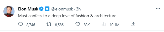 AmazonVA786's tweet photo. https://t.co/vcVMzy83Uv

@elonmusk Must confess to a deep love of fashion &amp; architecture  #XAUUSD #PEPE20 #1000x https://t.co/qP02pMwrMN