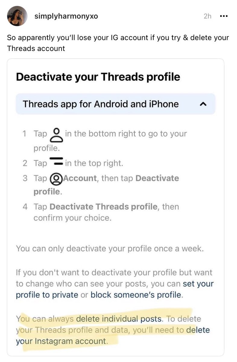 FORJAYW0N's tweet image. yang udah buat akun threads jangan coba-coba delete akun threadsnya. nanti akun instagram juga ikutan ilang. udah paling bener di twitter aja (: