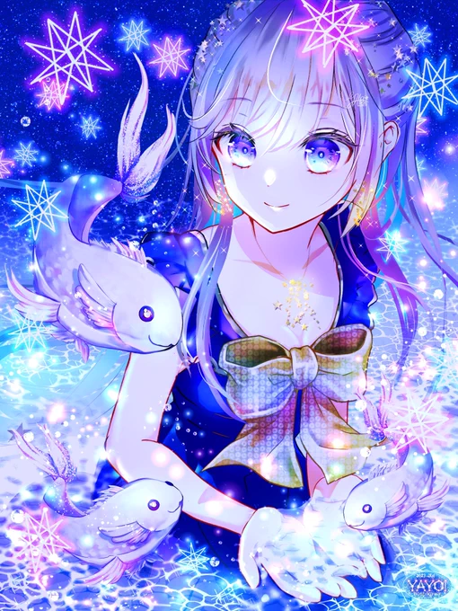 星を飲む魚•*¨*•.¸¸☆*・゜投稿しました。七夕が近いので天の川(*'▽`*)  #アイビス #イラスト #天の川 