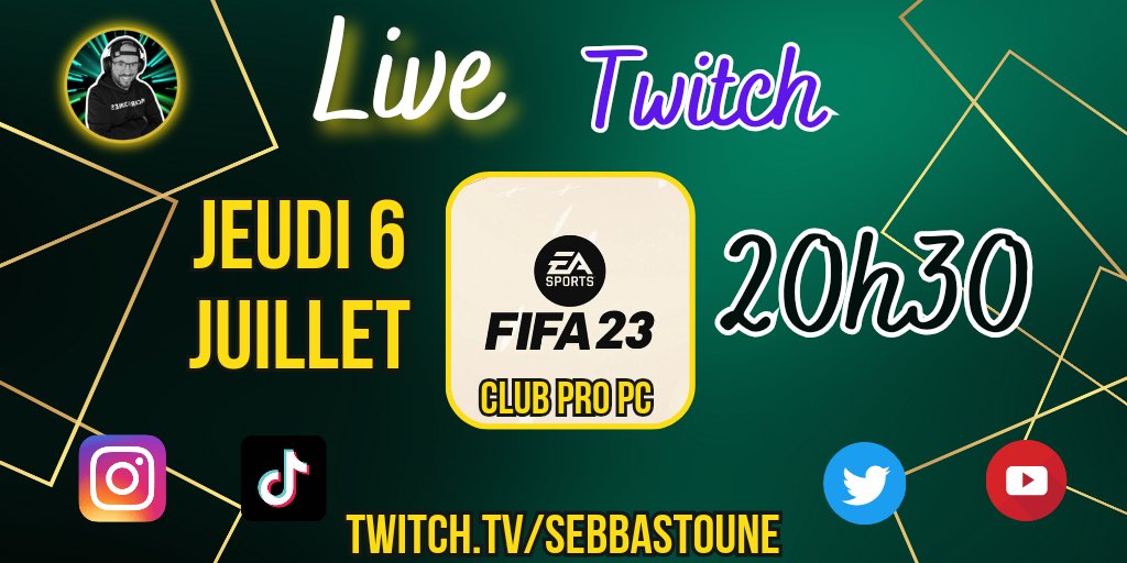 Seb4282's tweet photo. Je suis de retour 💪
📣 Live
⚽Fifa 23
📆 Jeudi 06/07 20h30
👀La chaine : https://t.co/YRQ5BGijWL
👋 @EA_FIFA_France
#fifa23 #fifaclubpro #twitch #twitchfr #streamerfr #jeuxvideos #twitchstreamer https://t.co/CNnWhJRC4W