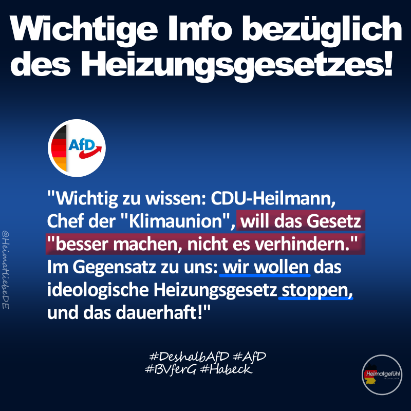 HeimatliebeDE's tweet photo. Die CDU möchte das #Heizungsgesetz nicht verhindern, sie möchte es nur „besser machen“.

Das sollte man verbreiten. Bevor die Menschen in Deutschland wieder einmal getäuscht werden. https://t.co/z92fhT0NEQ