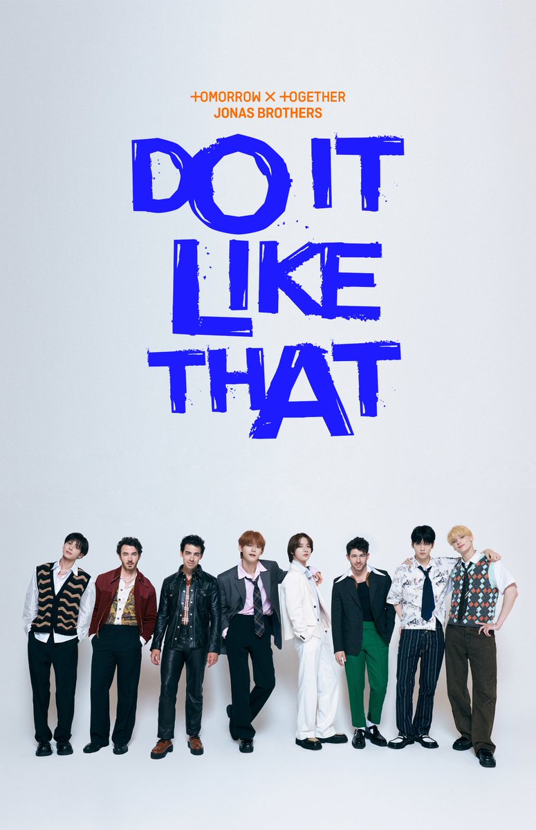 AboutMusicYT's tweet photo. TXT and Jonas Brothers drop a new poster of 'Do It Like That', out tonight. https://t.co/tcRmvUPpm8