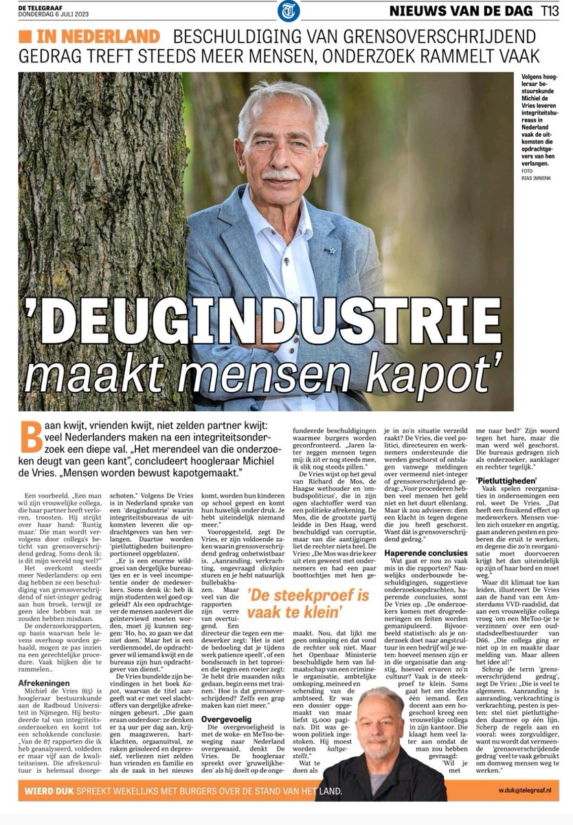 rkemp59's tweet photo. "Deugindustrie maakt mensen kapot"
De afrekencultuur is helemaal doorgeschoten en het treft steeds meer mensen. Zelfs een grap kan niet meer.
Goed stuk van @wierdduk met dank aan hoogleraar bestuurskunde Michiel de Vries 🎯 https://t.co/vRC2Nje6vV