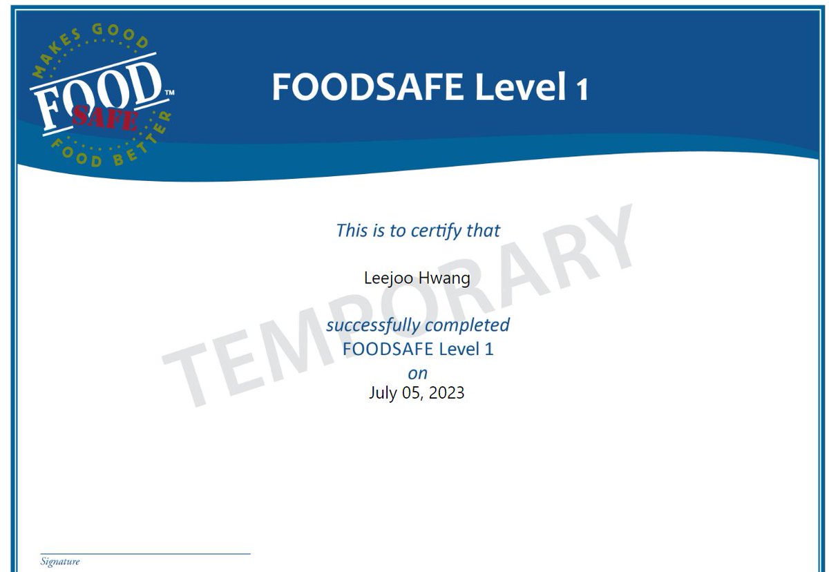 FoodSafe Certified baby. Finished it in 4 hrs