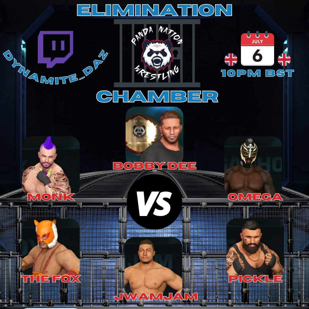 Tonight ! 6th July we head to the elimination chamber LIVE @ 10pm bst 

Will we see new champions ???

#wweuniversemode #eliminationchamber #pnw #twitch #simwrestling #wrestling #wwe2k23 #WWE2K23dlc #wwe2k23creations #universe
