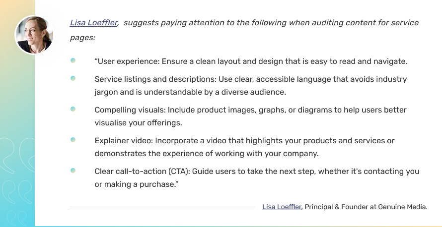 <a href="/LisaMLoeffler/">Lisa Loeffler</a> suggests paying attention to user experience, descriptions, visuals, and more when auditing product/service pages.

Click to learn more about this. supple.com.au/expert-content…

#ContentAudit #seostrategy #expertadvice