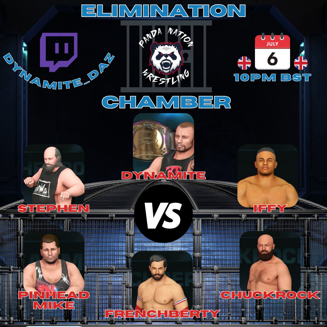 Tonight ! 6th July we head to the elimination chamber LIVE @ 10pm bst 

Will we see new champions ???

#wweuniversemode #eliminationchamber #pnw #twitch #simwrestling #wrestling #wwe2k23 #WWE2K23dlc #wwe2k23creations #universe