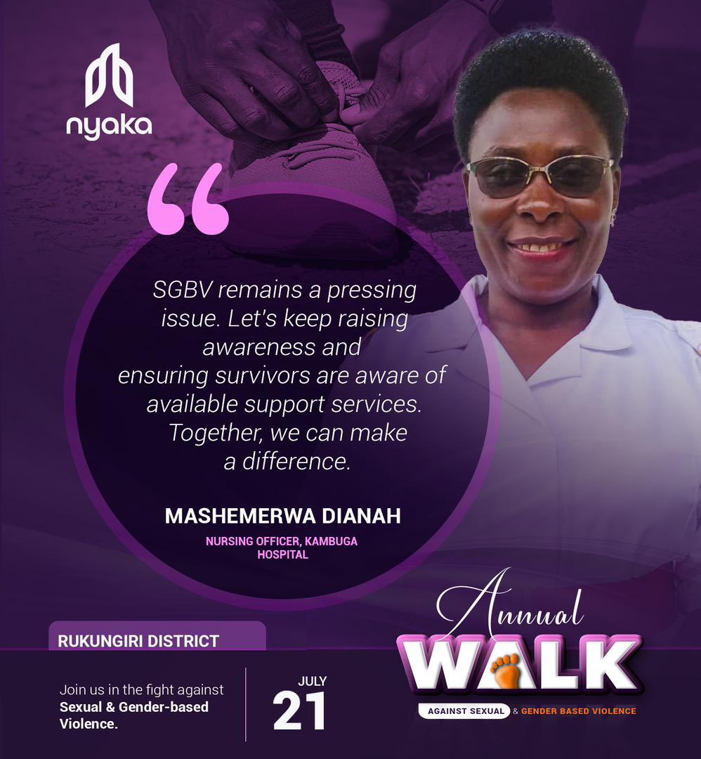 Creating a safe and just society begins by addressing the root causes of SGBV.Through education,advocacy and challenging harmful gender norms, we can prevent SGBV and create a future of equality and respect

Let’s join #NyakaWalk23 in this important mission on the 21st of July
