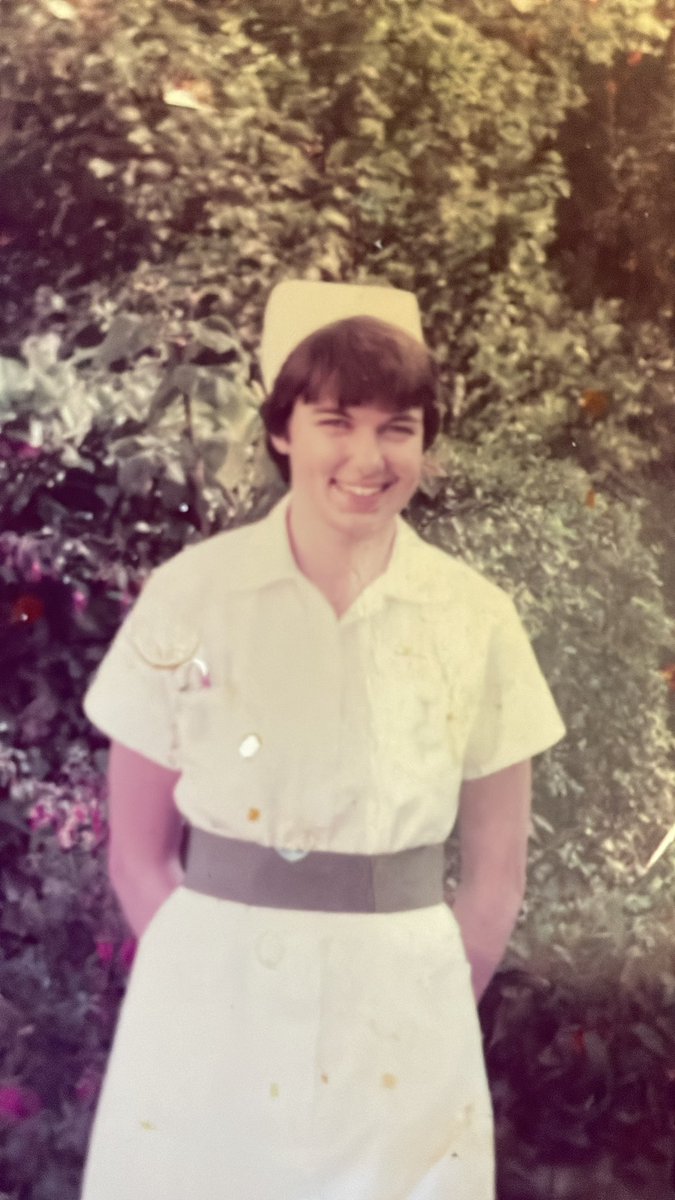 Celebrating #NHS75birthday. Here I am looking rather serious as a newly qualified staff nurse in the mid 80s…and as a slightly more cheerful second year student!