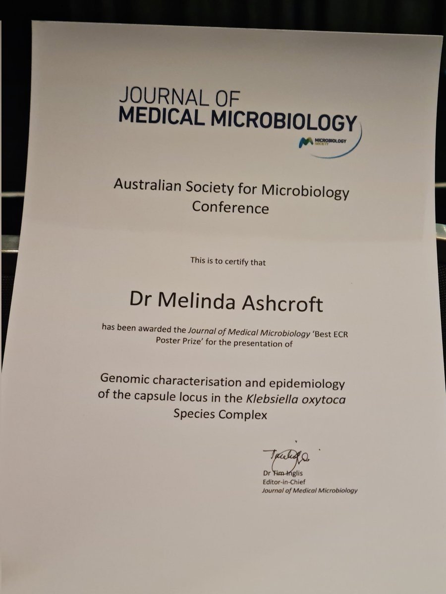 BioMinnie's tweet image. I won an award! A huge thank you to @AUSSOCMIC for the #ASM2023 conference and organising all the judges, and to the @MicrobioSoc&apos;s Journal of Medical Microbiology #JMedMicro for sponsoring this award!