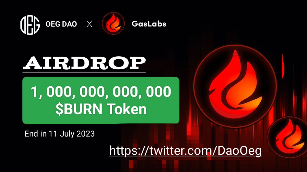 OEG DAO (@daooeg) on Twitter photo 😍😍 Gas Labs x OEG DAO Big #Airdrop
🏆 Prize Pool »» 1,000$ in $BURN
✅ Follow <a href="/Gas_Labs/">Gas Labs | $Burn 🔥</a>
✅ Like, RT and Tag 3 Friends
✅ Finish #Gleam ⤵️
gleam.io/5Amq9/gas-labs…
$BURN #Airdrops #BSC #Crypto #Token #USDT #Giveaway #OEGDAO #Burn 😍😍 Gas Labs x OEG DAO Big #Airdrop
🏆 Prize Pool »» 1,000$ in $BURN
✅ Follow <a href="/Gas_Labs/">Gas Labs | $Burn 🔥</a>
✅ Like, RT and Tag 3 Friends
✅ Finish #Gleam ⤵️
gleam.io/5Amq9/gas-labs…
$BURN #Airdrops #BSC #Crypto #Token #USDT #Giveaway #OEGDAO #Burn