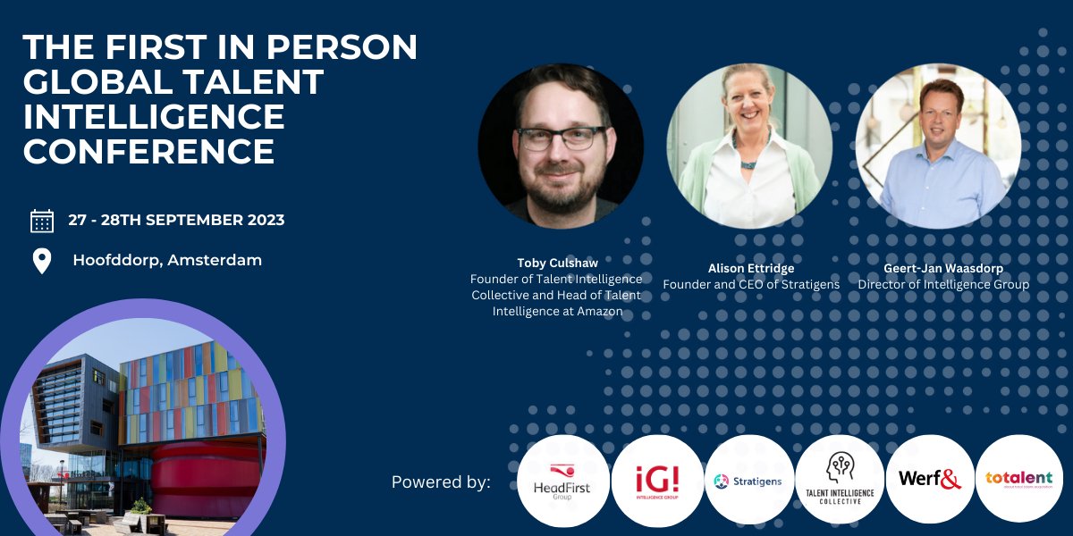 🔊 We're excited to announce the first ever Talent Intelligence Conference! Happening on September 27-28, in collaboration with <a href="/ToTalent_eu/">ToTalent.eu</a>, <a href="/Stratigens2/">Stratigens</a>, HeadFirst, Werf&amp; and the <a href="/TalInCollective/">TalentIntelligenceCollective</a> 🎉

Get your early bird tickets now:
werf-en.nl/events/talent-…