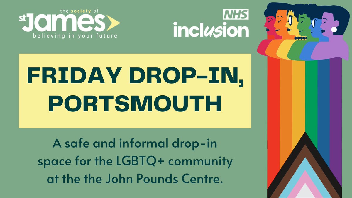 SSJCharity's tweet image. Come and join us tomorrow at John Pounds Centre between 14:30 - 16:00 to discuss substance misuse, sexuality, mental health and sexual health at our Friday Drop-in for the Portsmouth LGBTQ+ Community.

#TacklingHomelessness #StopHomelessness #Southampton #Portsmouth