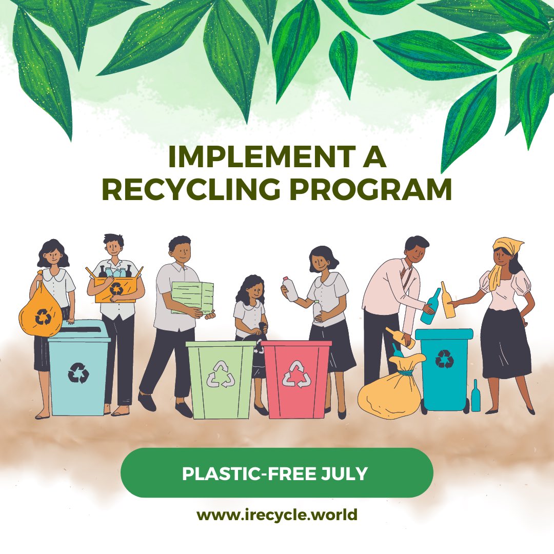 RecyclePhc's tweet photo. Day 6 of Plastic-Free July! 

Implement a recycling program in your establishment! 

Set up designated recycling bins for plastic, paper and glass to encourage proper waste separation. https://t.co/28fB1pZsvL