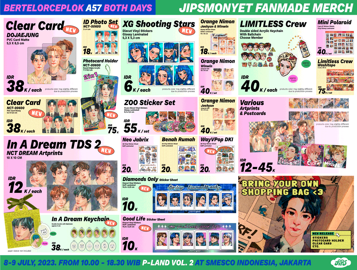 [rts are appreciated]
jipsmonyet P-LAND Vol.2 catalogue🐵🍳✨

💫Clear Card, Poca Holder, Washitape, Stickers, Keychain, Prints, etc.
📍SMESCO | A57 | Bertelorceplok
📆 8-9 July 2023

see you there! 💃🕺✨
#PLANDVol2_Fanshop #PLANDVol2_FanshopCatalog
