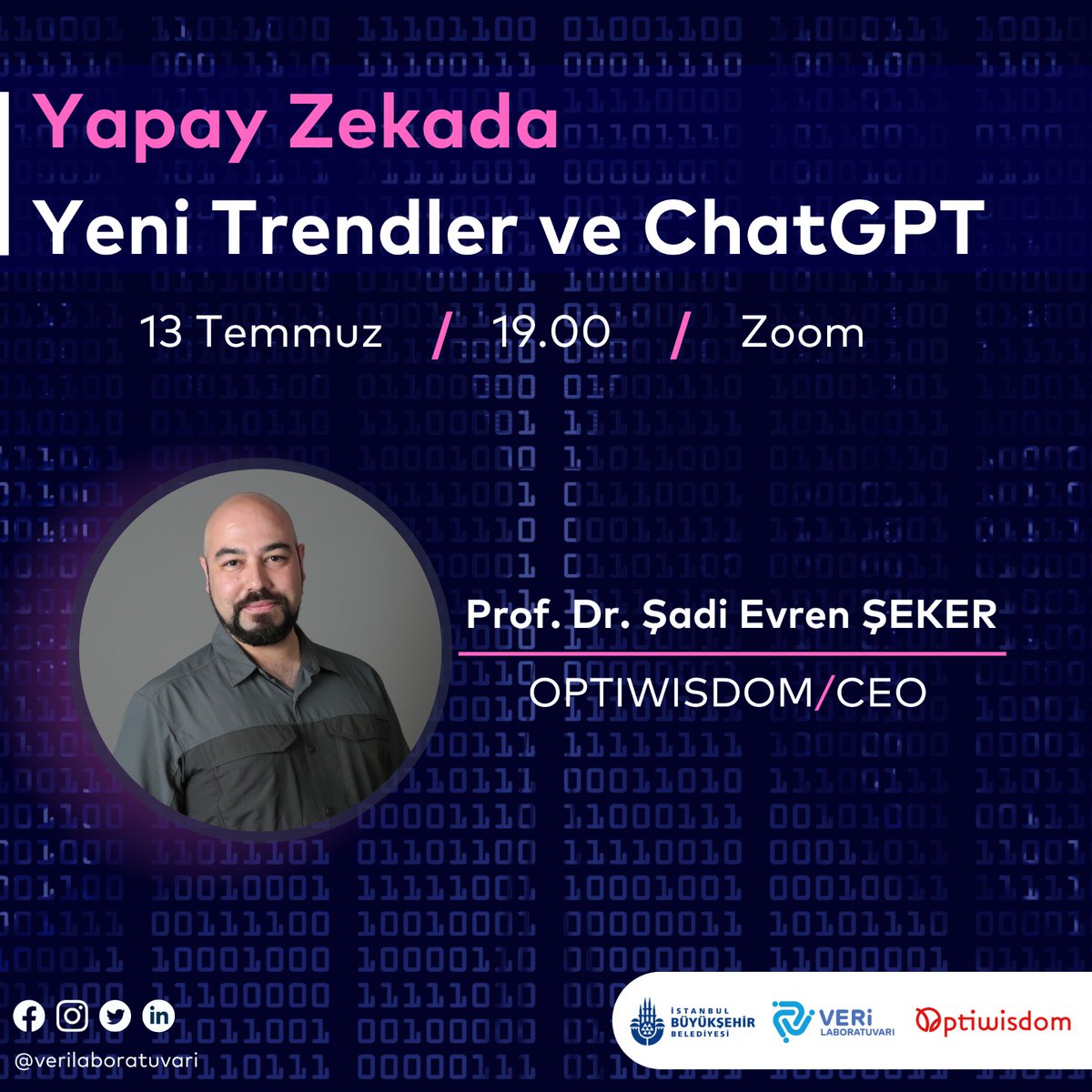 Veri laboratuvarı işbirliği ile Yapay Zekada Yeni Trendler ve ChatGPT üzerine konuşacağız. 13 Temmuz gerçekleşecek webinarda görüşmek üzere🚀