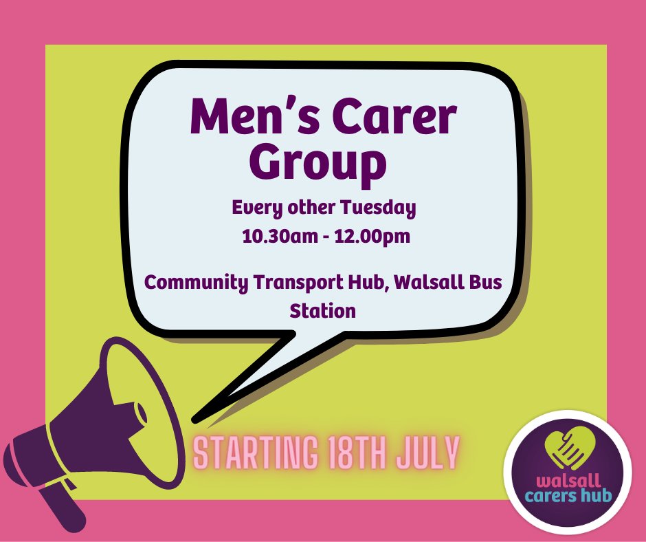 Are you a male carer from Walsall? We have something special coming your way - our Men's Carer Group launch! Join us Tuesday, 18th July &amp; alternate Tuesdays after to connect with other carers, get support, &amp; access valuable resources to help with your journey. 

 #WalsallCarers