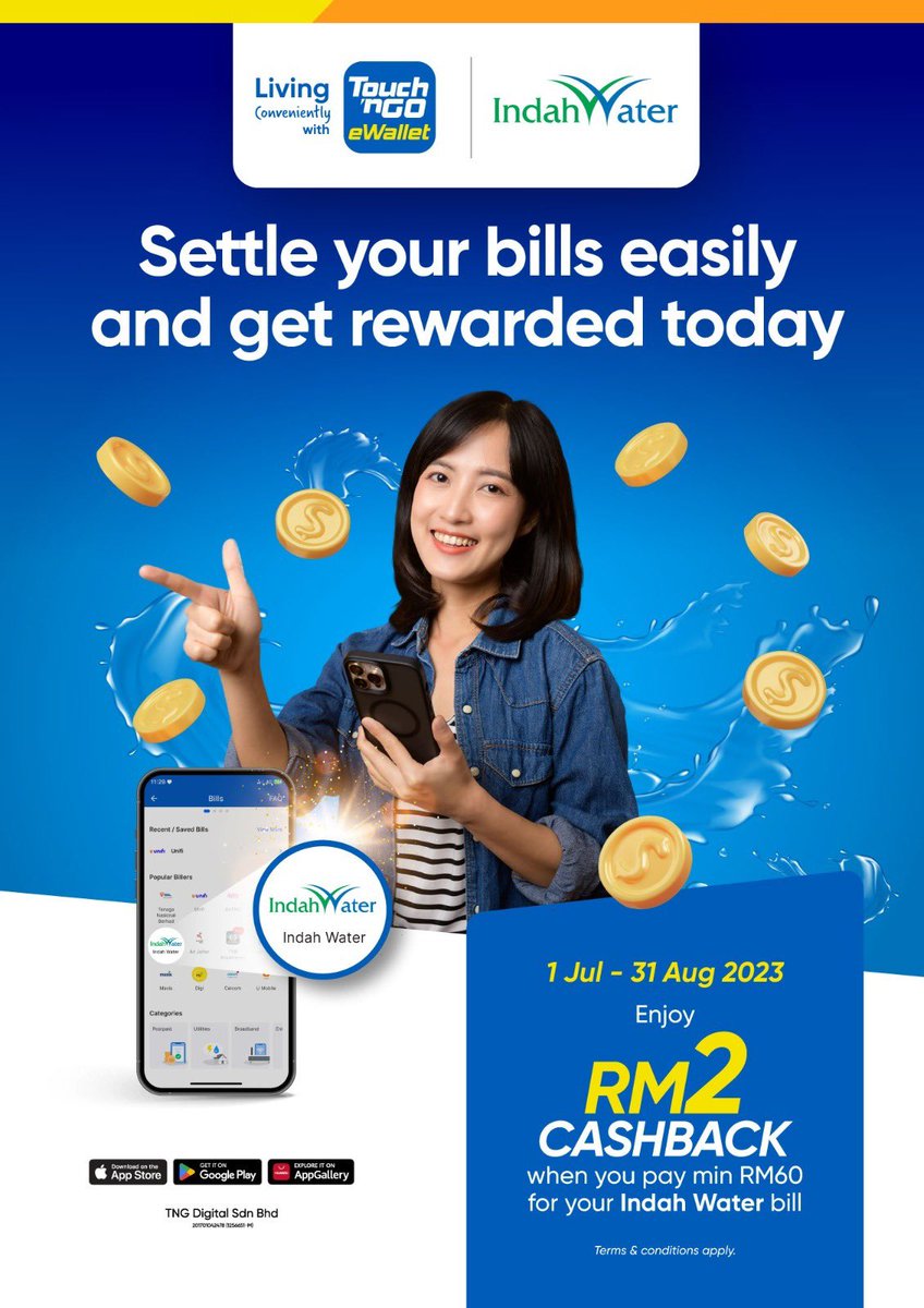 IwkComms's tweet photo. ❗️Attention to all IWK customers❗️
Settle your sewerage bills using Touch n Go eWallet and get RM2 cashback!
Payment minimum of RM60.00 on your sewerage to enjoy this cashback today! Limited to the first 20,000 savvy customers.
Terms and conditions applied.
#NewLifeForWater https://t.co/9vuUiFTQQW