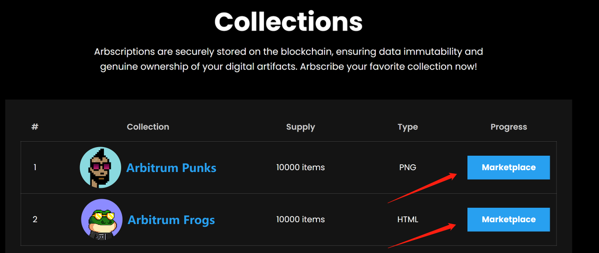 🛸After testing, the #marketplace is officially live! 
🤑Come and explore a wide selection of Arbitrum punks and frogs to find your favorites. Start collecting and trading now.
🏃This is a milestone moment! we will continue to support a diverse range of trading options.