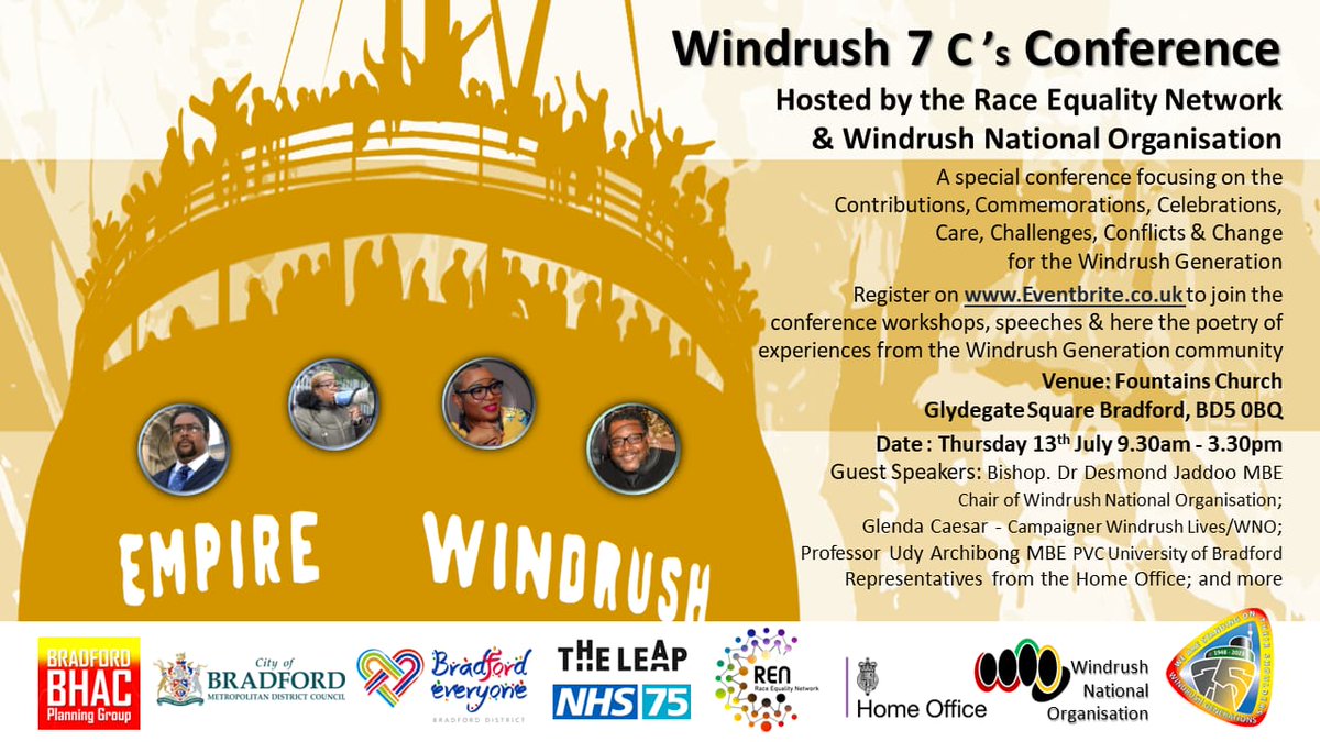Windrush75 event in Bradford organised by Windrush Generations UK and hosted by the WNO and its Yorkshire partners. Its the inaugural launch of the WNO's 2023-2024 regional public engagement tour around the towns cities across the UK. 
Hope you are able to to join us 👊🏾🙏🏽