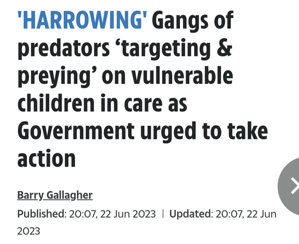 patricej36's tweet photo. Two weeks ago the story dropped about a UCD review into #Tusla and child grooming gangs.

Since then the papers have only covered the #RTEScandal.

Children as young as 12 are being groomed. Some children in tusla care have gone missing for up to three weeks only to be found in brothels.

At the moment 54 Ukrainian children that were trafficked into the country and placed in state care are missing.

How is this not front page news everyday?

Who are the grooming gangs?
How did they get here?
Why is more not been said about this?

Where is our minister for children and minister for justice?
They have let these children down, they are letting this story die.

They are doing nothing about this it's time they #Resign

#MakeIrelandSafeAgain.