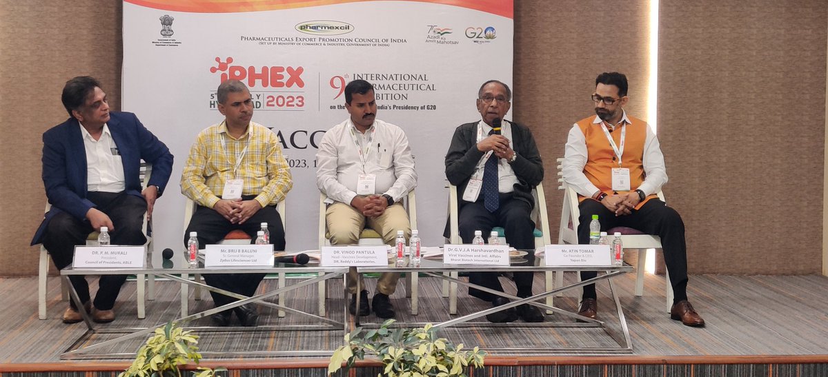 Pharmexcil's tweet photo. Insightful Discussion on Developments in #Vaccine Industry at #iPHEX-23 by
Dr.Harshavardhan, Secretary, #IVMA
Dr.Vinod Pantula @drreddys
Atin Tomar, CEO @Yapanbio
Brij Baluni @ZydusUniverse
Discussion driven by Dr.Murali, President, Council of President's @able_indiabio https://t.co/3F8oFafIWQ
