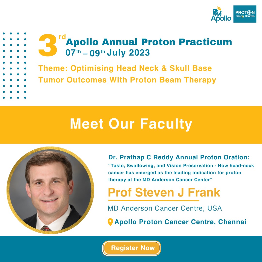 ApolloProton's tweet photo. Join Steven J Frank at the 3rd Apollo Annual Proton Practicum for the "Dr. Prathap C Reddy Annual Proton Oration".
Register here: https://t.co/vJXeoL3Obd… #WinningOverCancer #ProtonPracticum
@SJFrankMD
@preethareddy28
@DrSrinivas_C
@drashuabhishek
@NangiaSapna
@UdayKrishna_Dr https://t.co/yDS11bNWDO