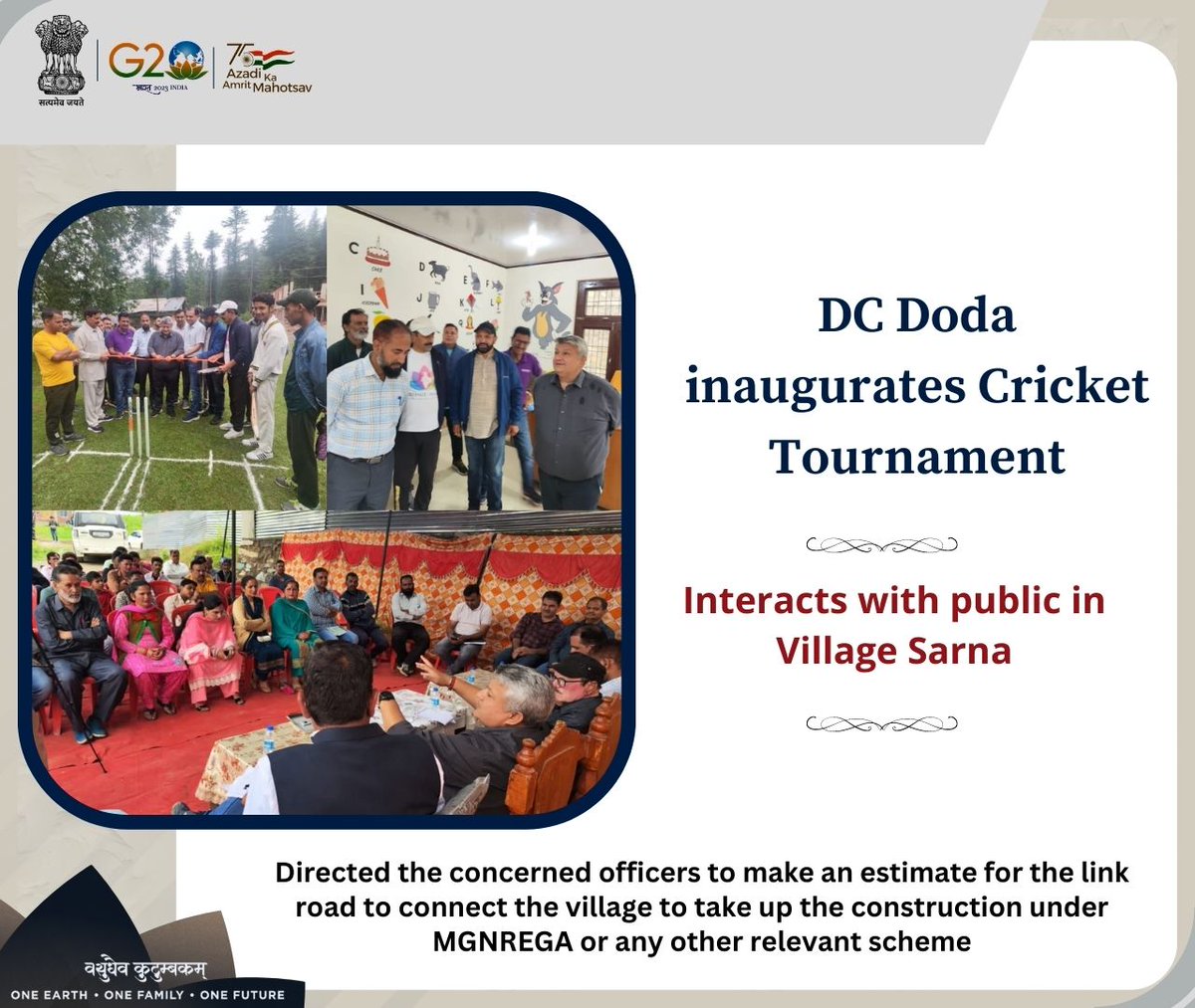 dcdodaofficial's tweet image. #ProgressingJK
DC Doda inaugurates Cricket tournament; interacts with public in village Sarna
@diprjk 
@ddnewsSrinagar 
@PIBSrinagar