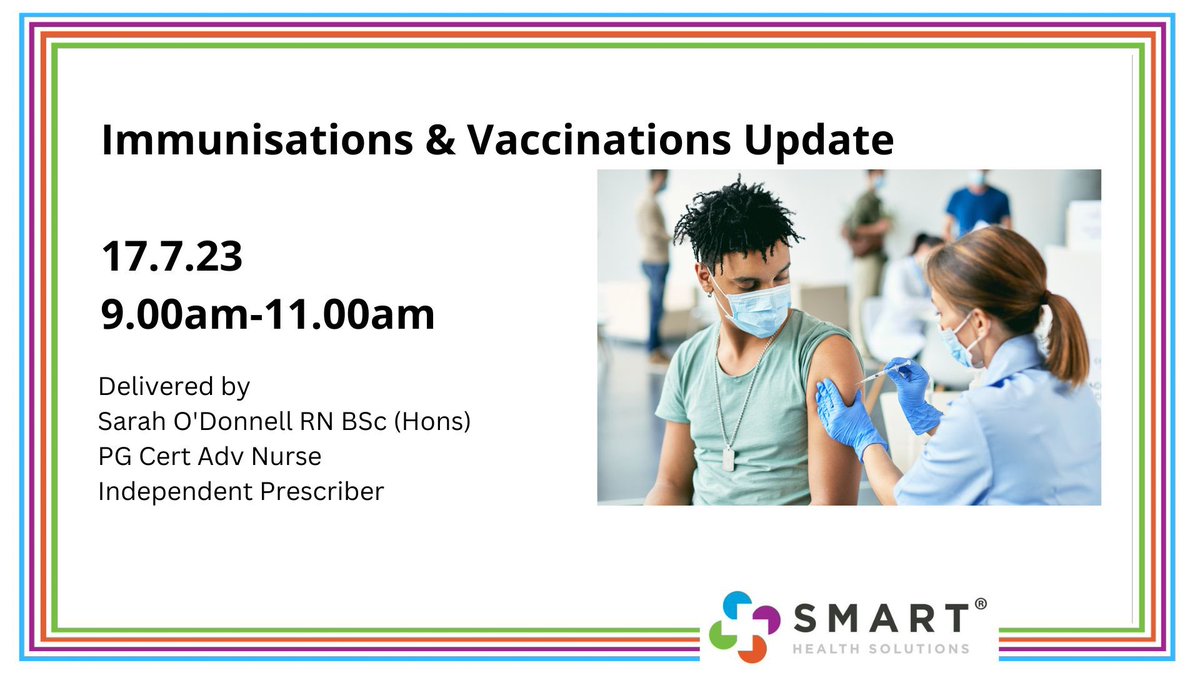 NEW!  
💉Immunisations & Vaccinations Update
🗓️17.7.23
📢@sarah_searz 
🎓Certificates via @MedAllApp 
Find out more: smarthealthsolutions.co.uk/immunisations/ #Imms_Vacs
@Gpnsnn
@WeGPNs
@WeNurses
@WeSchoolNurses
@WeCommNurses #SHS #Nurse #Imms #Vaccs #GPN #Vaccination #vaccinepreventable