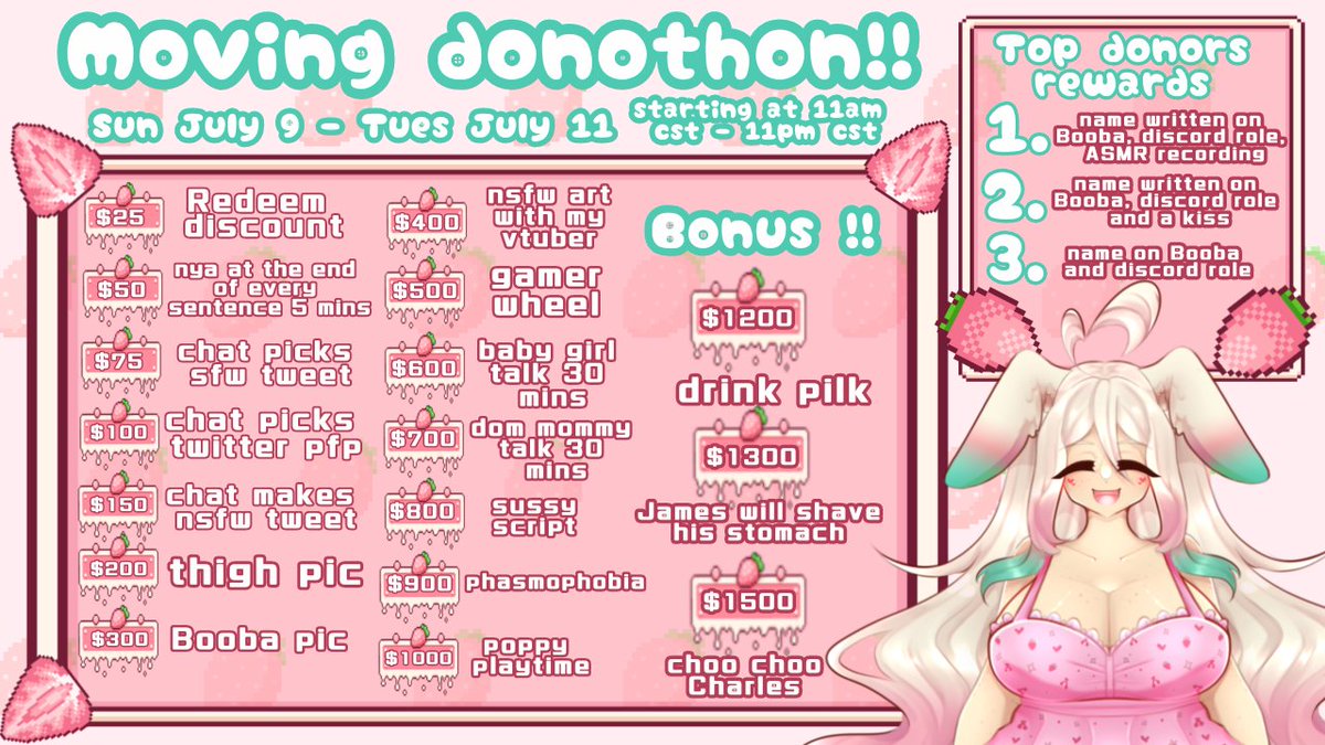 CabbitKandy's tweet photo. Hello, I'm having a donothon to help me move!! Sun July 9 -Tues July 11 starting from 11am-11pm CST. I will be having friends and guests stream games with me!! I appreciate any help at all, even if you can only retweet.
Link to twitch in replies
#Vtubers #VTuberEN #VtuberSupport https://t.co/EWtwCI1Jm1