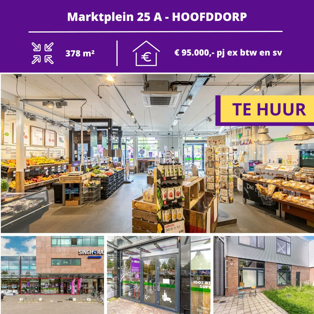Te huur 378 m² bvo winkel/horeca ruimte, Marktplein 25 A in Hoofddorp. Wordt casco opgeleverd. Huur 95.000 pj ex btw en sk. schenkmakelaars.nl/object/marktpl…