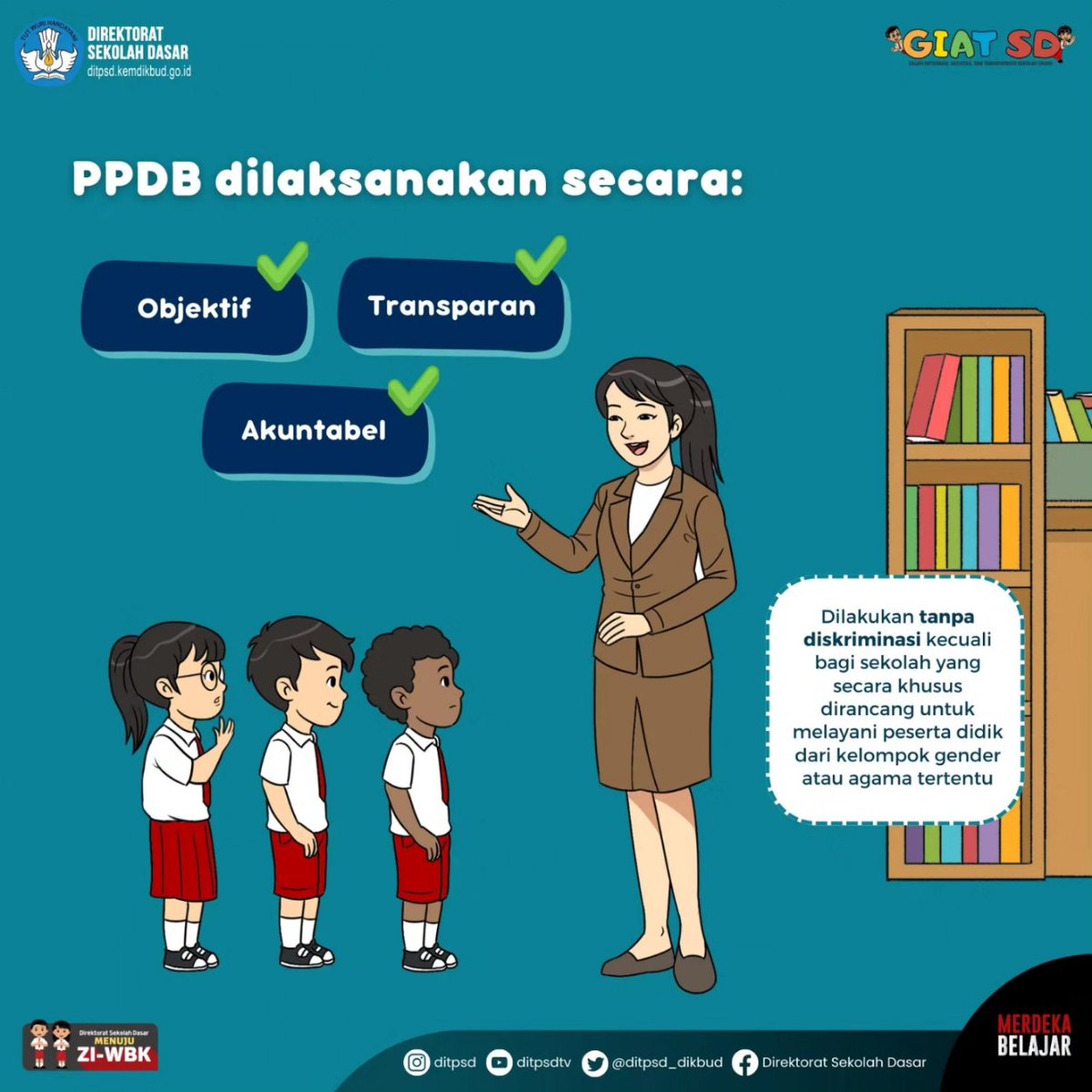 ditpsd_dikbud's tweet image. Tahukah #SahabatSekolahDasar acuan dalam pelaksanaan Penerimaan Peserta Didik Baru (PPDB) jenjang sekolah dasar?

Ketentuan pelaksanaan PPDB diatur dalam Permendikbud Nomor 1 tahun 2021. Yuk, kita simak informasinya [part 1]
#PPDB
#MerdekaBelajar 
#GIATSD
