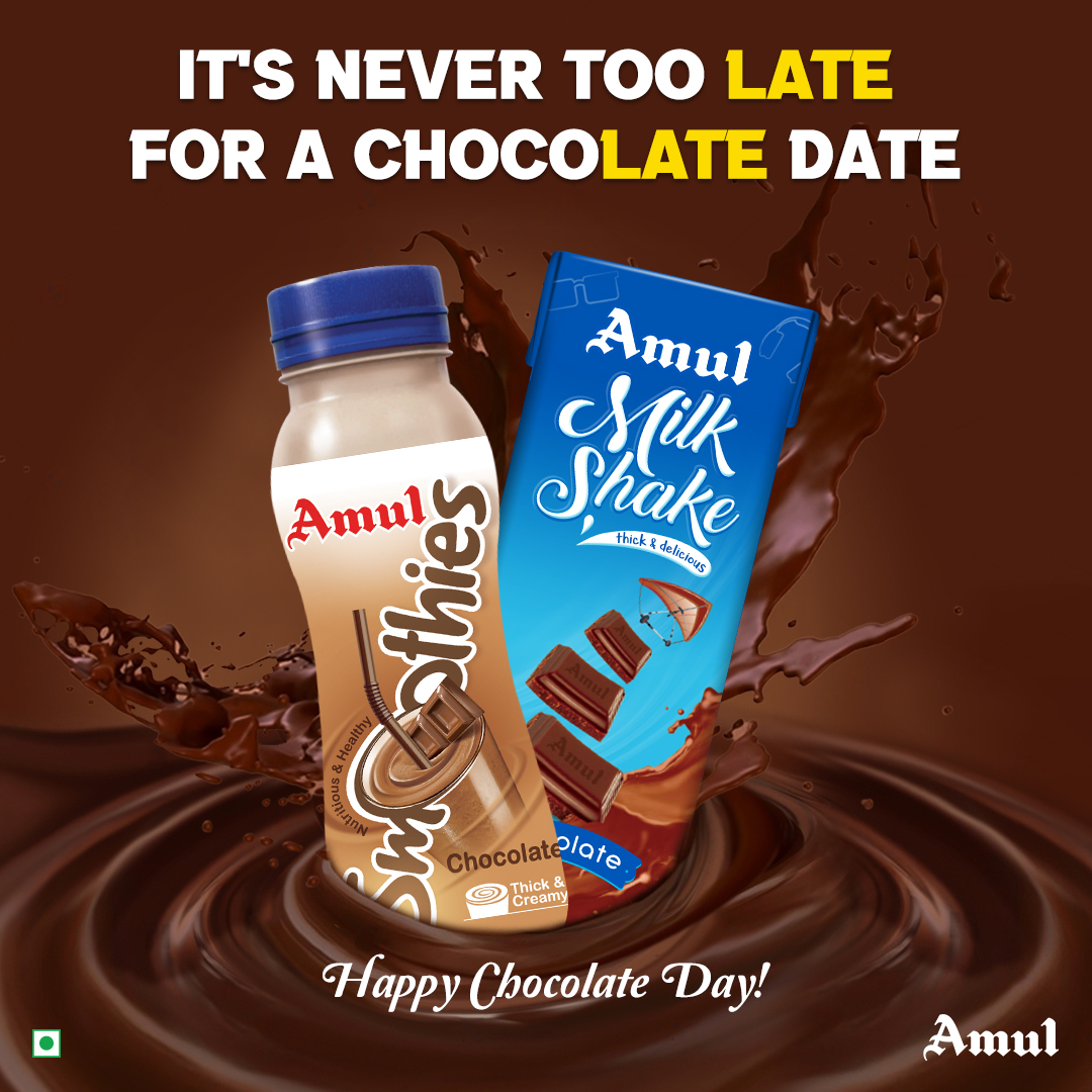 Amul_Coop's tweet photo. The first light of the morning. Lazy afternoons. Or midnights and binge watching! Clocks don’t have a sway over chocolate cravings. Anytime is chocolate-time! So, when are you digging in? #AMULINDIA #AMULSMOOTHIES #AMULMILKSHAKE https://t.co/z8GJ98vgp2