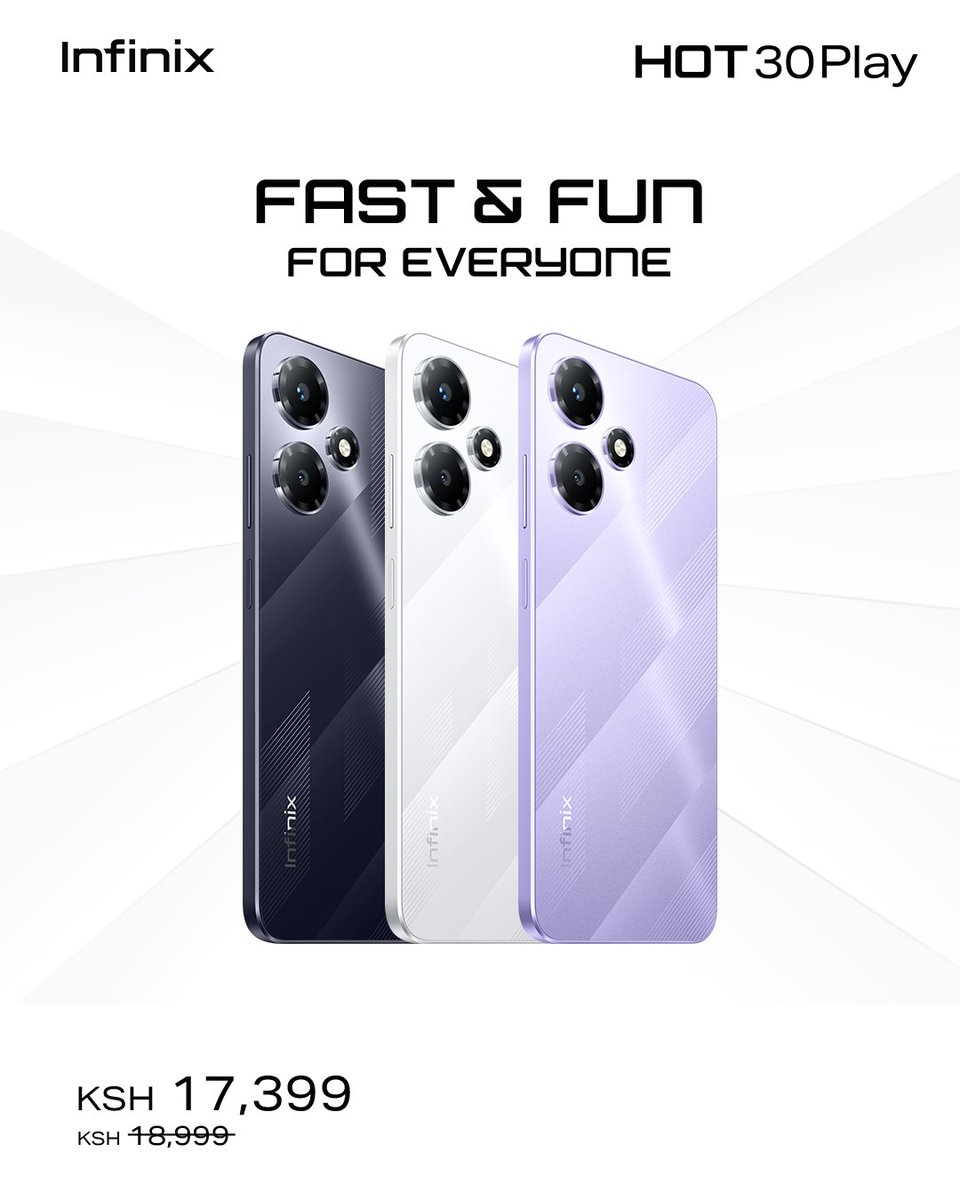 HOT 30 Play Price Drop!!!  Get the HOT 30 Play today and enjoy up to 6000mAh battery &amp; 18W fast Charge.
Click heylink.me/InfinixKenya/ to find a shop near you or to buy online.
#TheHottest30 #HOT30Play