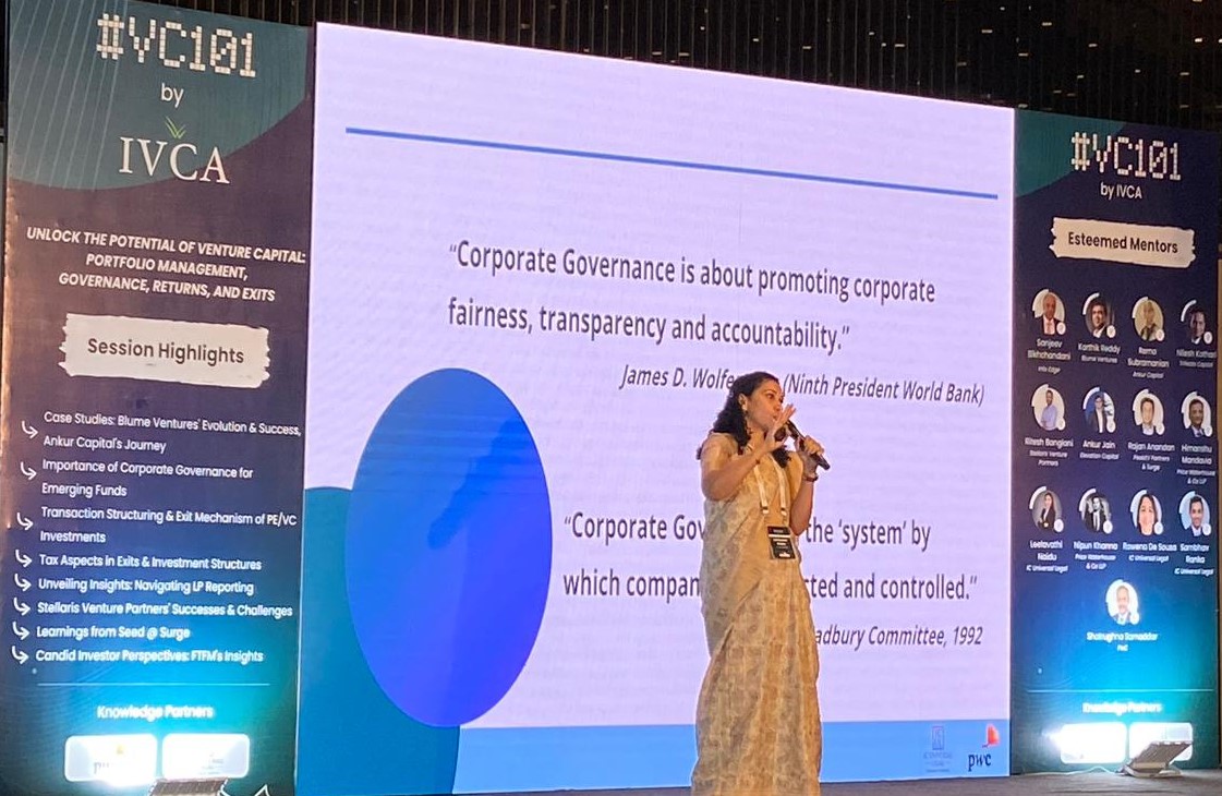 IndianVCA's tweet photo. Happening Now!
Leelavathi Naidu, Partner, @ICULLaw, provides attendees with some fascinating insights on corporate governance for emerging funds. She will discuss corporate governance from various perspectives.
#MaximumIndia #VC101byIVCA https://t.co/N3o4F2xJSE