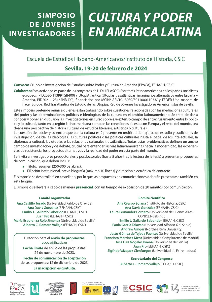 BibAmericanista's tweet photo. El call for papers está abierto hasta el 24 de noviembre de 2023 y los resúmenes se envían a esta misma dirección de correo (epoca@ih.csic.es).
#NoticiasBAS
@BibAmericanista 
@bibliotecasCSIC 
@epocacsic https://t.co/hUSlag80ve