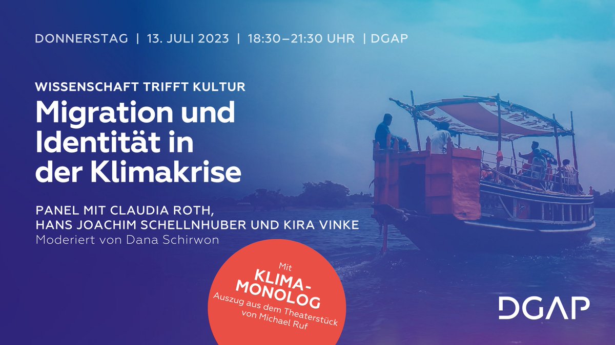 DGAP (@dgapev) on Twitter photo Wir laden Sie zu einem besonderen Abend ein! Gemeinsam mit <a href="/KiraVinke/">Kira Vinke</a>, Staatsministerin Claudia Roth & Hans Joachim Schellnhuber verbinden wir die inhaltliche Auseinandersetzung mit #Migration, Identität & #Klimakrise mit #Kultur & einem Theaterauszug.
on.dgap.org/3O1NuiE Wir laden Sie zu einem besonderen Abend ein! Gemeinsam mit <a href="/KiraVinke/">Kira Vinke</a>, Staatsministerin Claudia Roth & Hans Joachim Schellnhuber verbinden wir die inhaltliche Auseinandersetzung mit #Migration, Identität & #Klimakrise mit #Kultur & einem Theaterauszug.
on.dgap.org/3O1NuiE