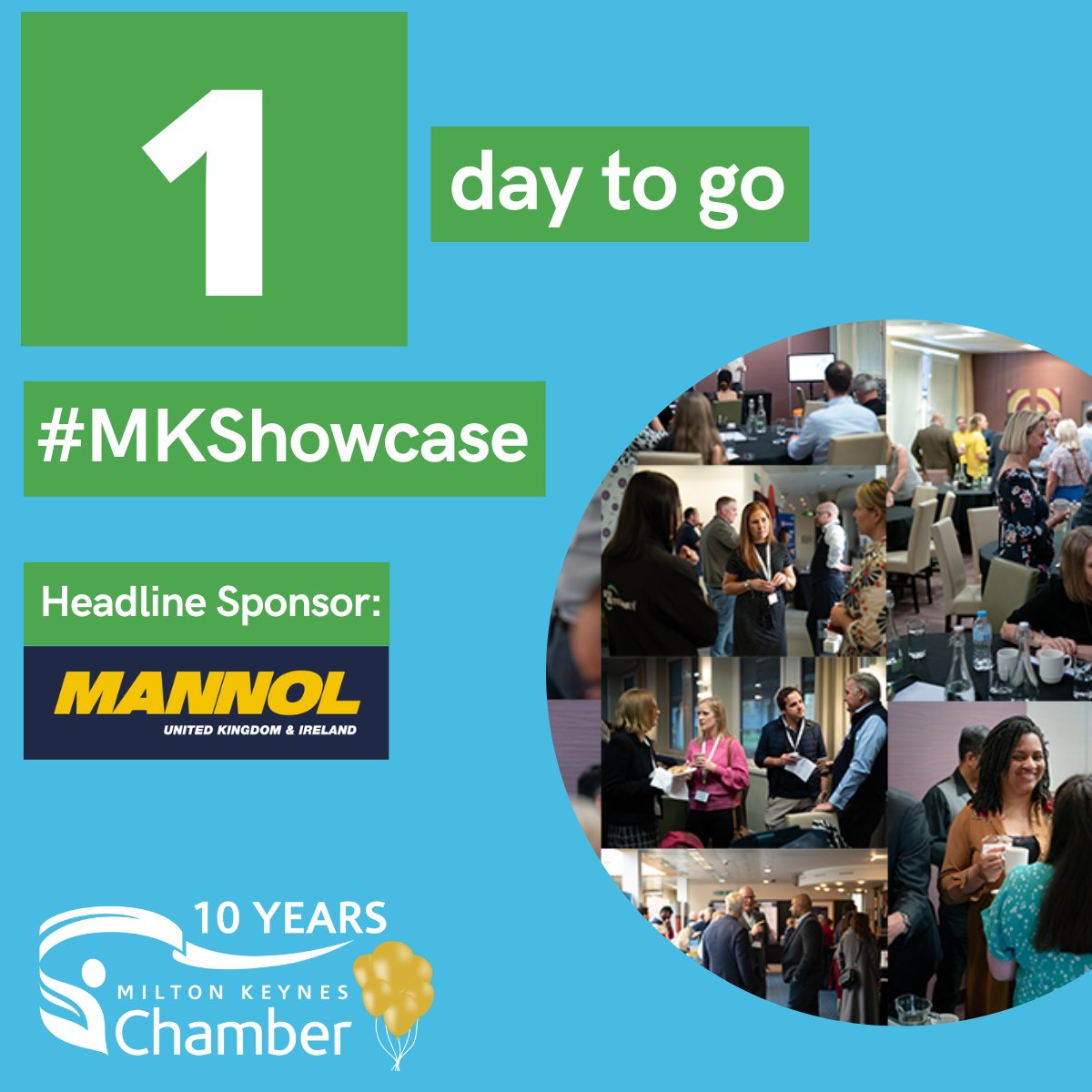 1 DAY to go until our MK Showcase event headline sponsored by MANNOL UK 🎉

Free entry for all businesses visiting on the day!

⏰ Friday 7th July
10:00 - 13:00
Kents Hill Park Training and Conference Centre

To secure your place email >>> events@chambermk.co.uk