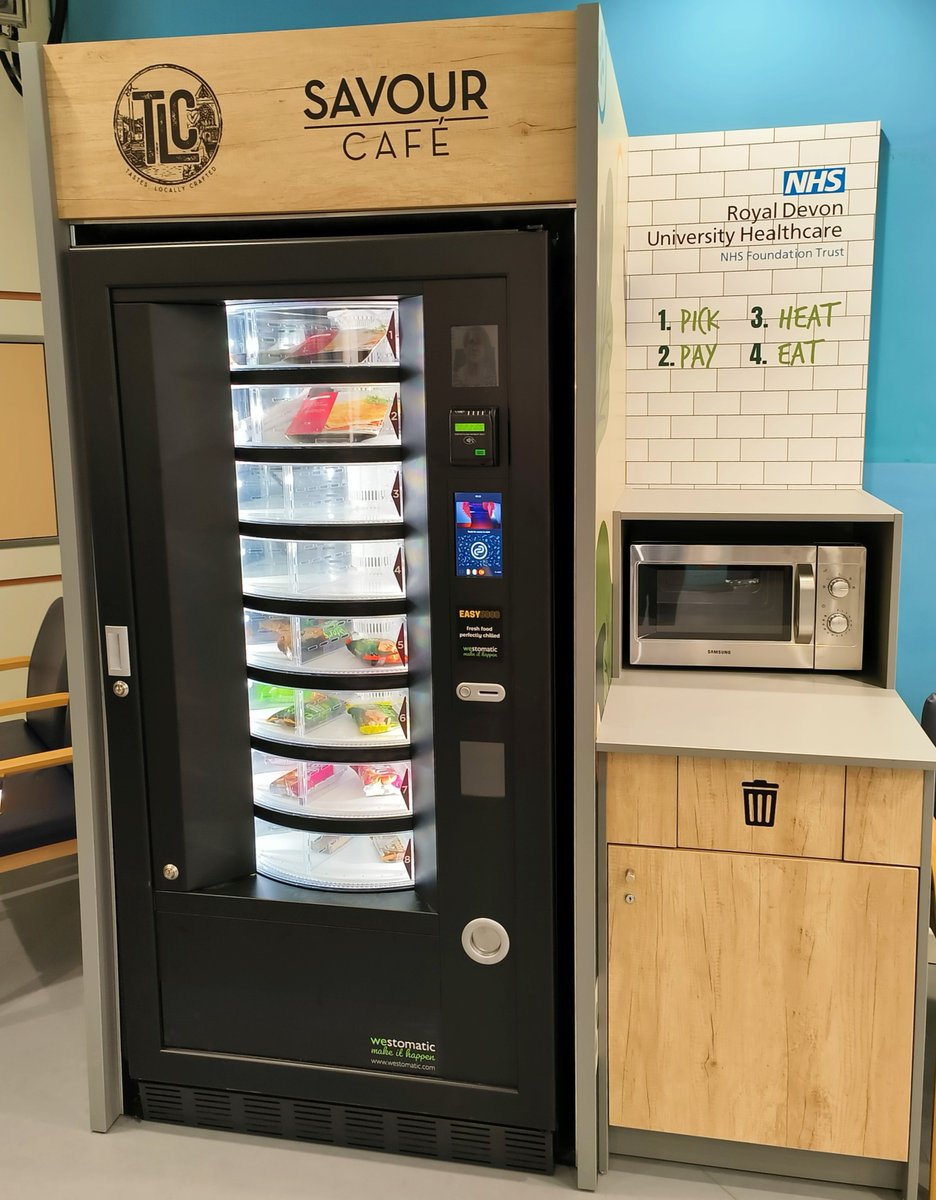 24/7 hot food now available courtesy of our new vending machine situated in the Hospital main entrance. Other new snack and drink vendors are located in TLC Restaurant along with self vend coffee machines. Don't go hungry overnight. #NHSCatering