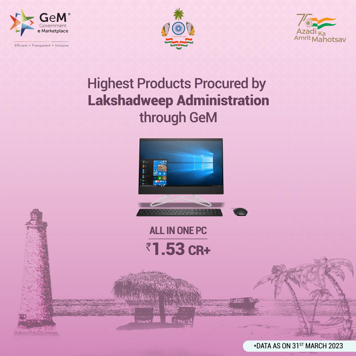 GeM_India's tweet photo. Lakshadweep places its trust in #GeM! The Administration of Lakshadweep is utilizing the platform to procure quality goods and services in a paperless, cashless and contactless manner.

To know more, visit - https://t.co/CpvtEGkVeI

#OneNationOneMarketplace
@Prafulkpatel @UT_Lakshadweep @Lakshadweep_IPR