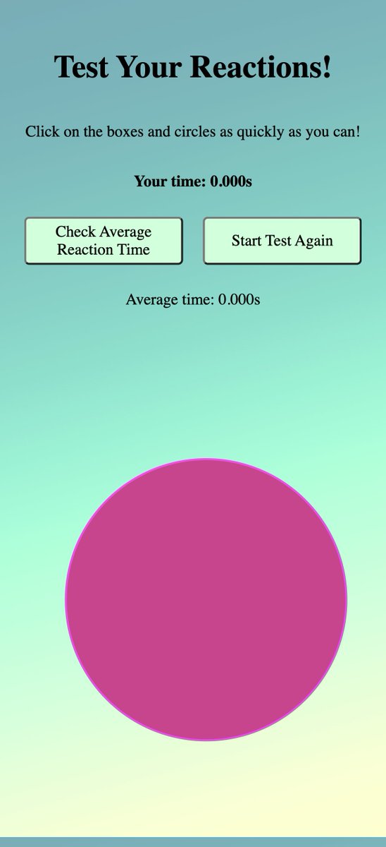 airbay_'s tweet photo. Test-Your-Reactions

A simple web-based reaction tester that displays random shapes and allows you to measure your reaction time. The tester includes a button to calculate the average reaction time and reset the test.
#javascript #learningbydoing #html #gradients #100Devs https://t.co/2kaKAd1PUd