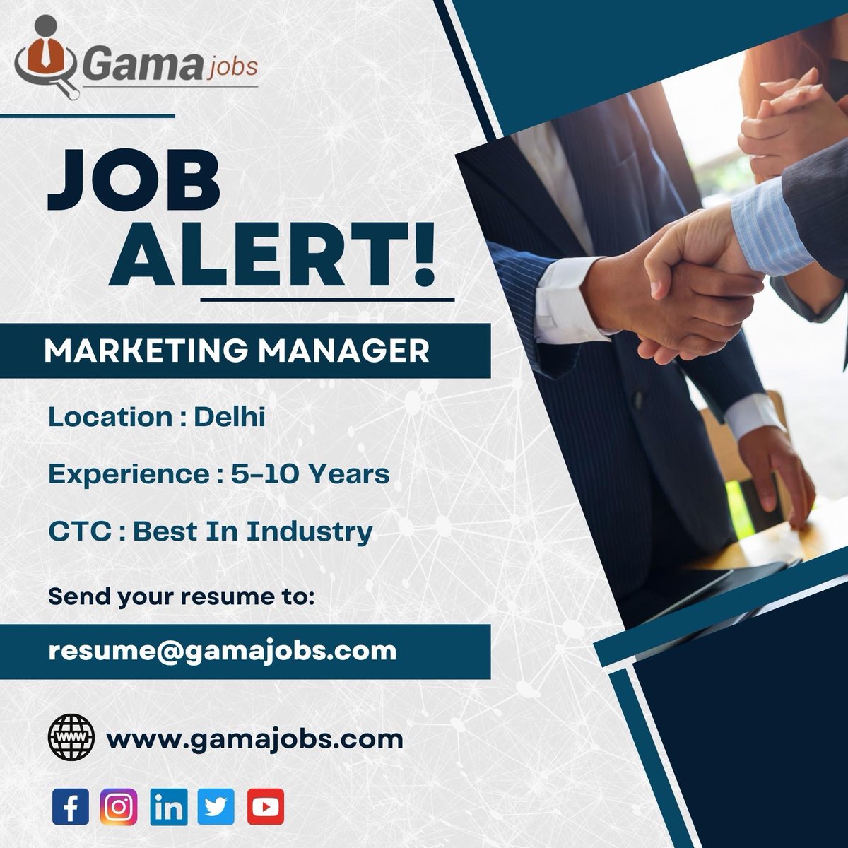 To apply,
Visit: gamajobs.com/job_detail/ind…
or email your resume to resume@gamajobs.com.
Visit our website gamajobs.com for more job updates and to explore our current openings.

#marketingmanager #delhijobs #hiringnow #bestinindustry #gamajobs  #linkedin #marketingjobs