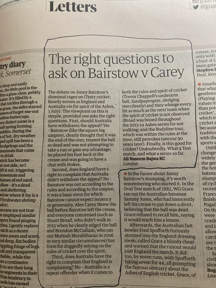 rwilliams1947's tweet photo. Excellent letter on the Bairstow affair in today’s Guardian: https://t.co/bsiYGuyBKH