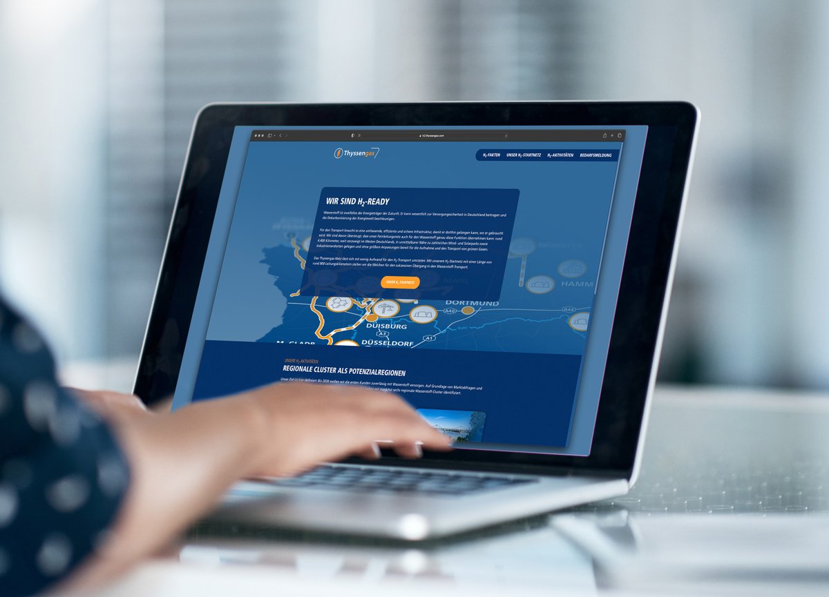 Unsere neue H2-Microsite ist online!
Auf h2.thyssengas.com finden Sie eine Übersicht über die #Wasserstoff-Aktivitäten von Thyssengas – in frischem Design und kompakt aufbereitet. Reinschauen lohnt sich!