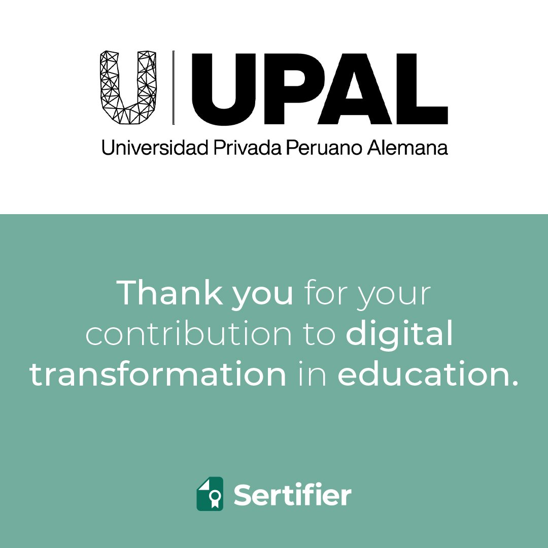 sertifier's tweet photo. We're very excited to announce our partnership with UPAL - Universidad Privada Peruano Alemana! We'll be providing them our #digitalcredential solutions!
#digitalbadges #digitalbadge #digitalcredentials https://t.co/xI3MOauvgd