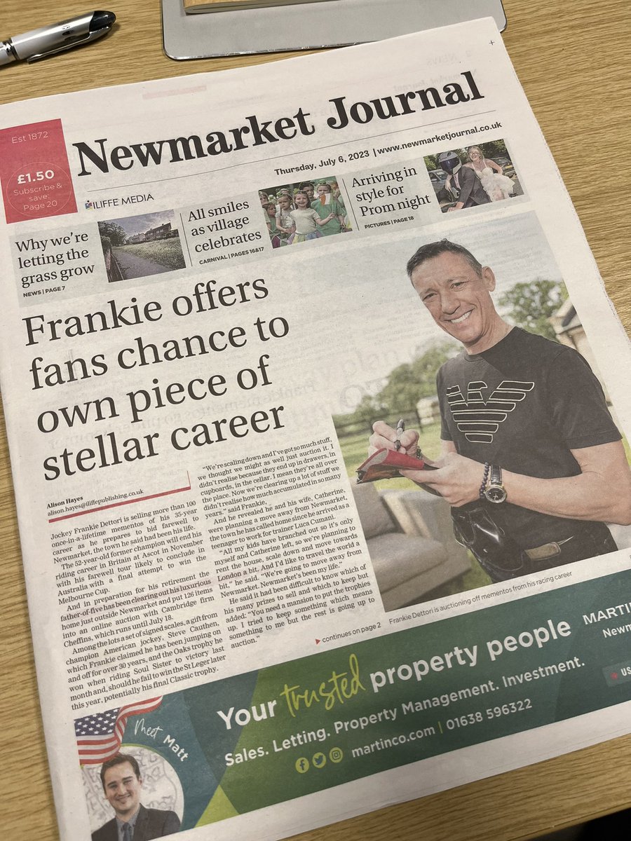 Great front cover on todays #newmarketjournal