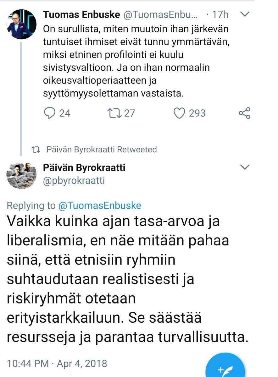 panuraatikainen's tweet photo. @davidmacdougall @pbyrokraatti #PäivänByrokraatti puolustaa laitonta #Profilointi. https://t.co/zq27yQIDrN