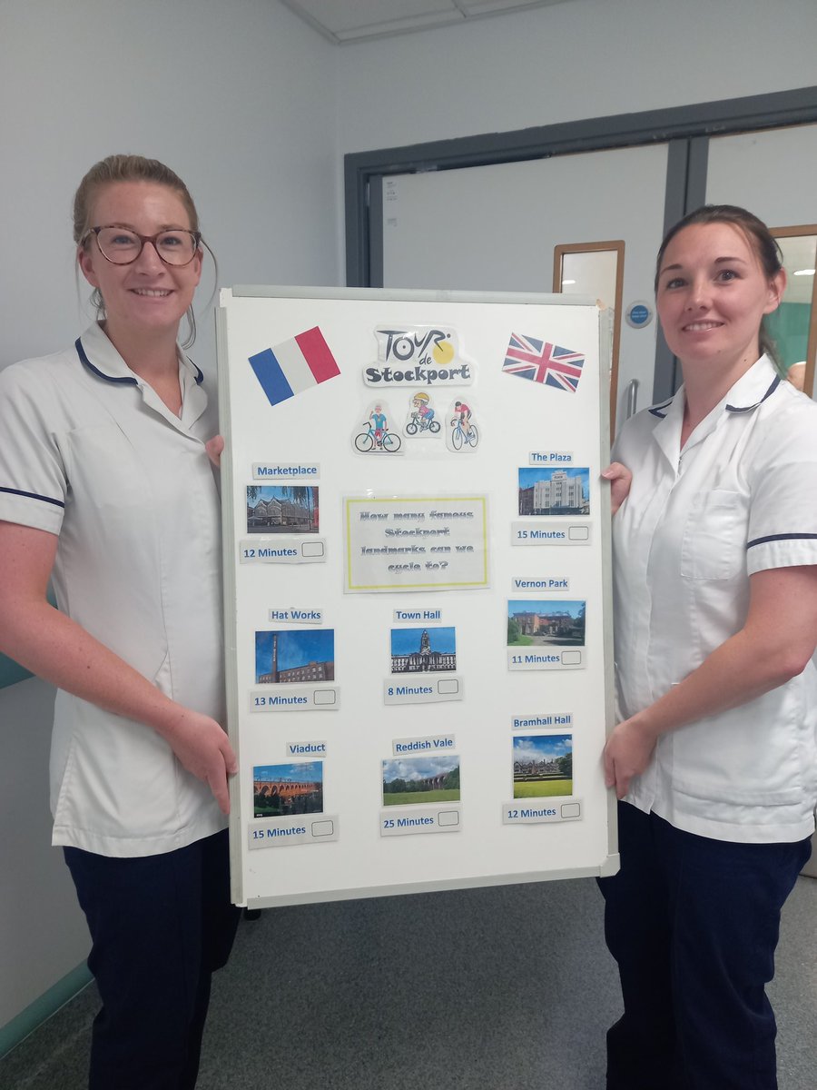 Holly & Kaitlin rolling out Tour de Stockport with patients on AFU to encourage activity and motivation #getupgetdressedgetmoving #endpjparalysis #dressedisbest