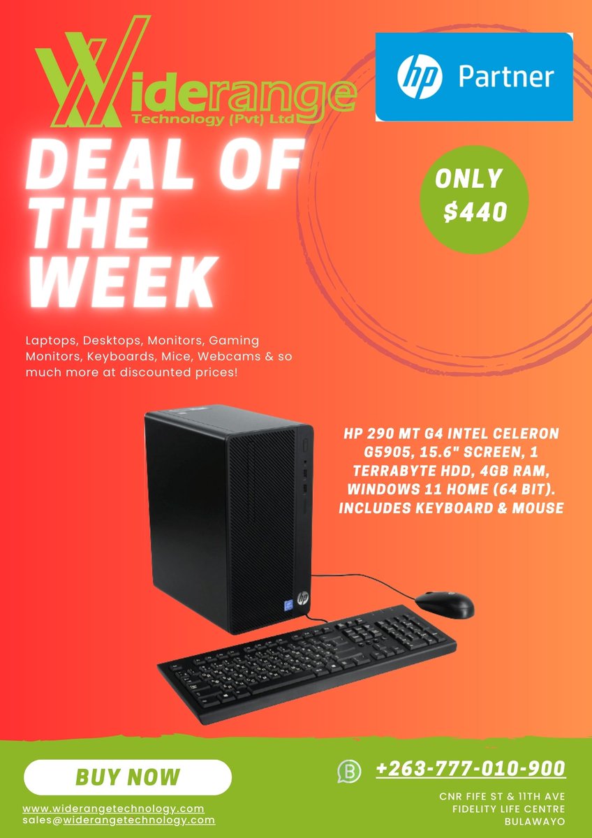 Widerange Deal Of The Week going on at Fidelity Life Centre, corner Fife Street and 11th Avenue, Bulawayo. Limited stocks.
Call/ Whatsapp: 0777 010 900/ 0713 768 314
Email: sales@widerangetechnology.com
#hp